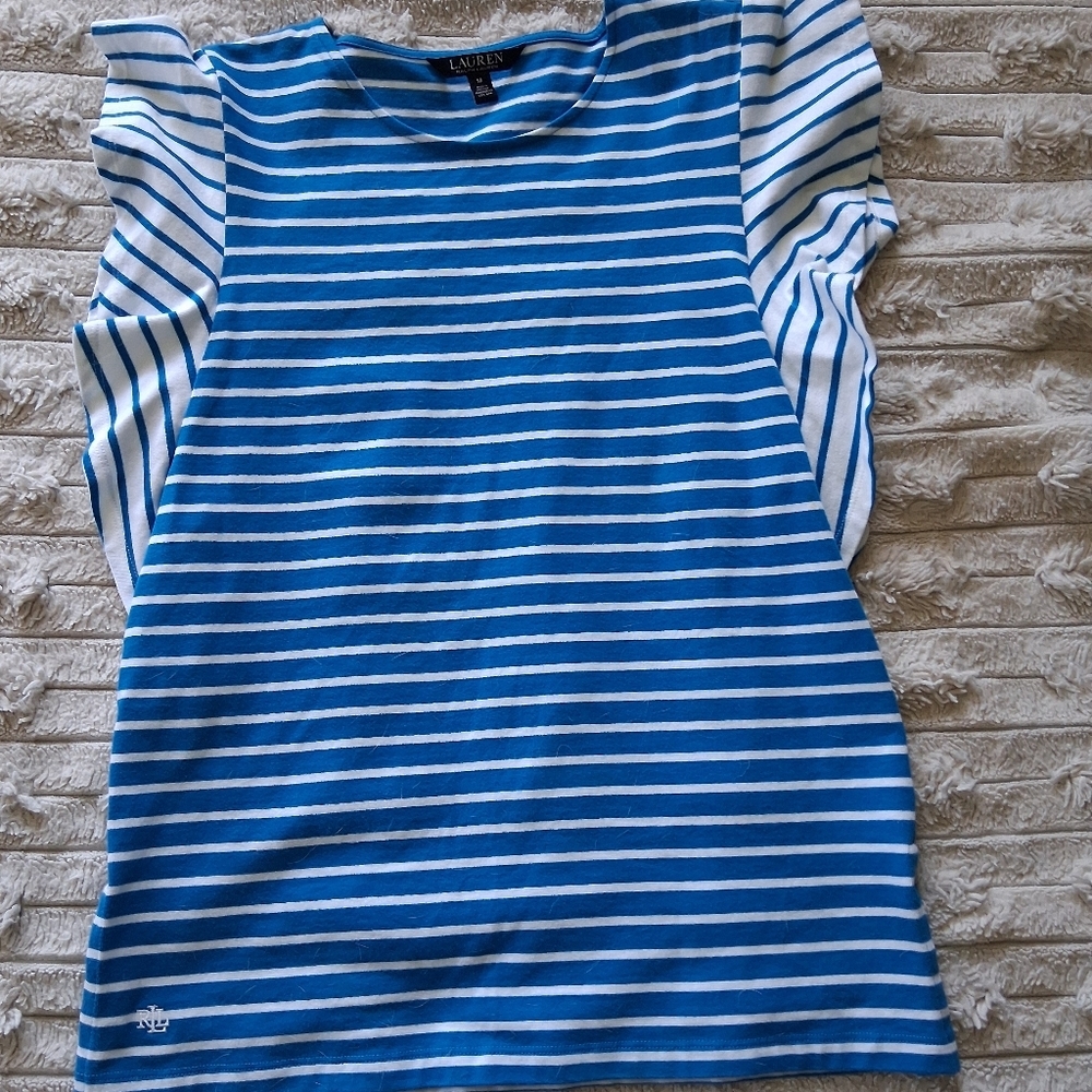 Ralph Lauren Blue and White Striped Short Sleeve Tee
